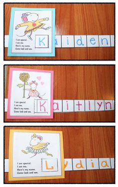 three pictures of different types of words on a wooden surface with the letters k, l, and d