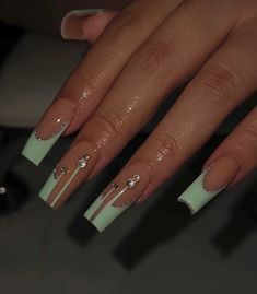 Green Nail, Her Nails, Acrylic Nails Coffin Short, Acrylic Nails Coffin, Square Acrylic Nails, Fancy Nails, Chic Nails