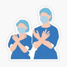 two people in scrubs with their arms crossed and wearing face masks to protect them from the corona