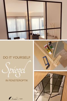 Verschiedene Schritte der Anleitung für einen DIY Spiegel in Fensteroptik Industrial Spiegel Diy, Industrial Mirror Diy, Lustro Diy, Diy Floor Mirror, Diy Mirror Decor, Spiegel Diy, Zimmer Diy, Industrial Diy, Ikea Mirror