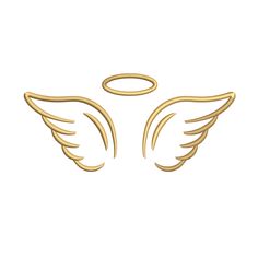 gold angel wings with halos on a white background, isolated for use as logo or icon