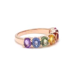 Rainbow sapphire amethyst ruby eternity band ring in 14k 18k gold, Natural rainbow gemstone ring, Rainbow ring gold, Seven chakras ring goldSTONE DETAILS :✦ Gemstone: Rainbow Sapphire, Ruby, Amethyst✦ Gemstone Type : Natural✦ Gemstone Size : 5x4 mm✦ Gemstone Shape : Oval cut✦ Number of gemstones : 7✦ Gemstone Weight : 3-4 carats✦ Gemstone Grade : AAAMETAL DETAILS :✦ Metal : 14K/18K Gold✦ Metal Color : Yellow / White / Rose Gold✦ Setting : Shared Prong Setting✦ Ring Box : YesSHIPPING DETAILS :✦ S Fine Jewelry Sapphire Ring With Multi-stone, Fine Jewelry Multi-stone Sapphire Ring, Fine Multi-stone Sapphire Ring, Yellow Gold Multi-stone Round Cut Jewelry, Rainbow Colored Ring Jewelry Gift, Sapphire Multi-stone Jewelry Gift, Fine Jewelry With Gemstone Accents In 14k Gold, Fine Jewelry Rainbow Multi-stone Rings, Multicolor Fine Jewelry With Prong Setting