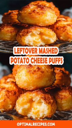 two pictures with different types of cheese puffs on them and the words, leftover mashed potato cheese puffs