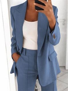 Top Seller for Women Blazer Suit Long Sleeve Shirt Loose Pants Set Female Casual Set OL Office, Women's Clothes Slim Cardigan, Blazer Casual, Slim Blazer, Elegant Blazers, Blazer Jackets For Women, Casual Chique, Elegant Makeup, Single Button Blazer, Blazer Set