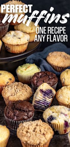 Various flavors of muffins displayed on a counter. Muffin Mix Recipe, Homemade Muffins Recipe, Muffin Cups Recipes, The Stay At Home Chef, Muffin Flavors, Stay At Home Chef, Coffee Cake Muffins, Simple Muffin Recipe, Muffin Tin Recipes