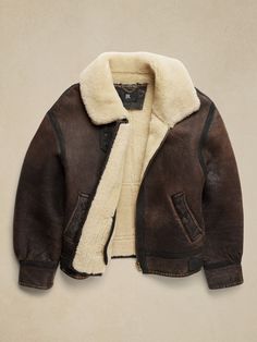 Adana Shearling Aviator Jacket | Banana Republic Aviator Outfit Aesthetic, Mens Aviator Jacket, Light Winter Jacket, Cool Winter Jackets, Stylish Winter Jackets Women, Big Leather Jacket, Aviator Jacket Men, Aviator Jacket Outfit, Aesthetic Jacket