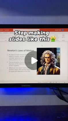 a computer screen with the caption'stop making slides like this'on it