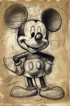 a drawing of mickey mouse holding a baseball bat