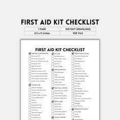 Stay prepared for life's unexpected moments with our First Aid Kit Checklist Printable! This comprehensive, easy-to-follow checklist ensures you have all the essentials to handle emergencies with confidence. Don't wait until you need it - be proactive and safeguard your loved ones today. Buy now and prioritize safety! WHAT YOU'LL GET * You'll get 1 high quality pdf file. Please contact me if you have any difficulty. Each page is Letter Size (8.5 x 11 inches) Digital Print with instant access to Camping First Aid Kit Checklist, Car Kit Essentials For Women, Eye Wash Solution, First Aid Kit Checklist, Camping First Aid Kit, Life Unexpected, Be Proactive, Checklist Printable, First Aid Supplies