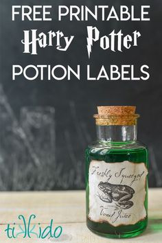 a harry potter bottle with the text free printable harry potter potton labels