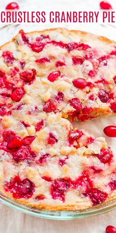 a cranberry pie is cut into slices and served on a plate with cherries