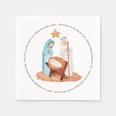 a christmas card with an image of two baby jesus in the manger, and a star above it