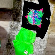 “Summer Fine” Buy 1 Get 1 Outfit Clearing Summer Bin Hurry Hurry Huge Sale Green Summer Streetwear Tops, Black Summer Tops For Streetwear, 90s Style Black Tops For Summer, Neon Graphic Print Top For Summer, Neon Tops With Graphic Print For Summer, Fun Black Beach Top, Fun Black Tops For Beach Season, Black Fun Summer Tops, Fun Black Summer Tops