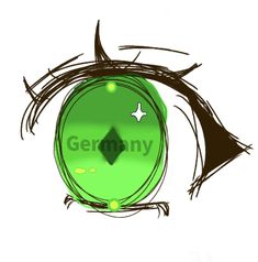 an eyeball with the word germany on it's front and bottom corner in green