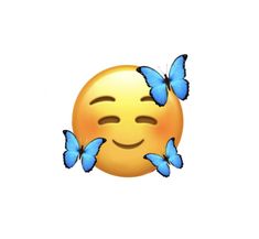 a smiley face with two blue butterflies on it's forehead and the other one has eyes closed