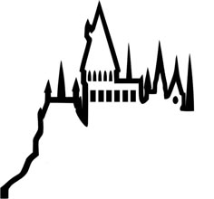 a black and white drawing of a castle