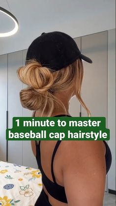 1 Minute to Master Baseball Cap Hairstyle 🧢❤️ Women Ball Cap Hairstyles, Easy Ball Cap Hairstyles, Ball Cap Messy Bun, Baseball Hat Curly Hairstyles, Hair With A Baseball Cap, Long Hair Hats, Cute Hairstyles With Ball Caps, How To Wear A Ball Cap With Long Hair, Braid With Baseball Hat