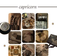 a collage of pictures with the caption capricorn written in black and white