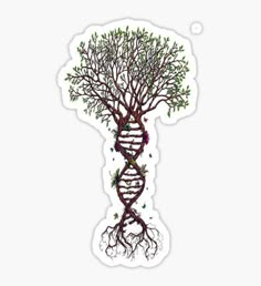 a sticker with an image of a tree that has been twisted up and is surrounded by vines