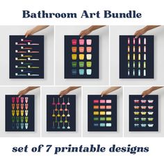 the bathroom art bundle is shown with different colors and designs for each individual to use