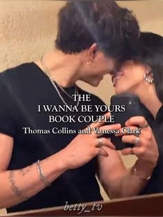 a man and woman are kissing while looking at their cell phones with the caption that reads, the i wanna be yours book couple