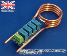 an induction heater coil assembly on a blue background