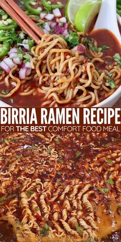 ramen noodles in birria broth in large pot and in bowl with chopsticks Birria Noodle Bowl, Ramen Powder Recipe, Best Homemade Ramen, Ramen Birria Recipes, Ramen Noodle Bowl Recipes, Cheap Ramen Recipes, Taco Ramen, Birria Ramen Recipe, Ramen Broth Recipe