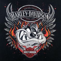 harley davidson t - shirt with an image of a cartoon character on the front and back