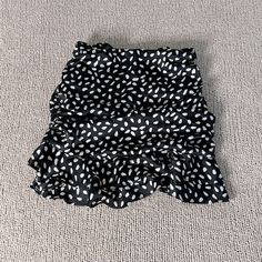 Leche Dalmatian Print Polka Dot Satin Ruffle Ruched Mini Skirt Size Medium Nwot Black Cotton Ruffled Mini Skirt, Ruched Mini Skirt, Dalmatian Print, Ruffle Skirt, Dalmatian, Mini Skirt, Polka Dot, Womens Skirt, Mini Skirts