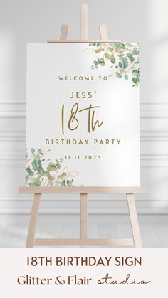 an easel with a sign that says, welcome to jesus 18th birthday party