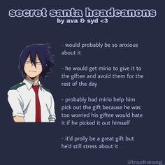 an anime character with the caption that says, secret santa headlamps by ava s