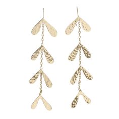 PRICES MAY VARY. Gold Leaf Earrings: Embrace nature-inspired beauty with the Autumn Dangle Earrings. Crafted from brass with a hammered textured finish, these post drop earrings showcase an exquisite botanical design that pays homage to the graceful willow tree. With delicate leaves unfurling in an elegant cascade, they bring a touch of organic charm and autumnal whimsy to your jewelry collection. Playful Statement Earrings: At a sweeping 2.94 inches, these dangle earrings add a captivating touc Handmade Bohemian Gold Linear Earrings, Yellow Gold Brass Dangle Earrings, Bohemian Gold Linear Earrings In Brass, Bohemian Brass Drop Earrings, Yellow Gold Dangle Hoop Earrings With Hammered Texture, Willow Leaf, Gold Leaf Earrings, Alloy Earrings, Fall Earrings