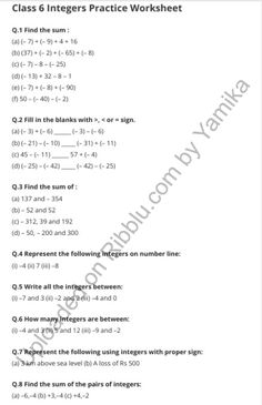 the class 6 math practice worksheet