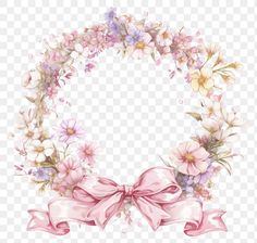 a floral wreath with pink ribbon and flowers on transparent background, hd png clipart