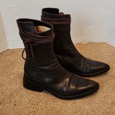 Used In Very Good Condition Ann Demeulemeester Boots, Pirate Boots, Gladiator Heels, Black Block Heels, Black Leather Ankle Boots, Ann Demeulemeester, Lace Up Sandals, Womens Ankle Boots, Leather Wedges