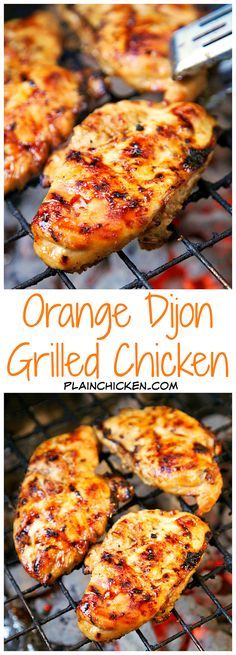 Orange Dijon Grilled Chicken - So versatile! Great on its own or in quesadillas, tacos, or on top of a salad. Easy Summer Time Dinners, Orange Grilled Chicken, Orange Marinated Chicken, Orange Marinade For Chicken, Orange Juice Marinade For Chicken, Orange Juice Marinade, Grilled Orange Chicken, Dijon Grilled Chicken, Orange Chicken Marinade