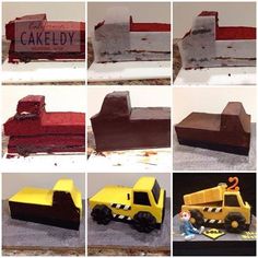 there are many pictures of cakes made to look like construction vehicles