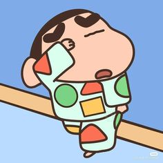 a cartoon character holding onto a stick with his eyes closed and nose covered by an eye patch