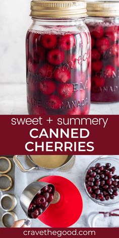 two jars filled with cranberries next to muffin tins