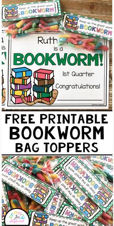 printable book worm bag toppers for reading