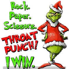 an image of a cartoon character with the words rock paper scissors, throat punch and ww