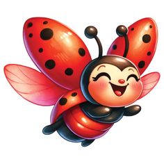 a cartoon ladybug flying through the air with it's wings spread out