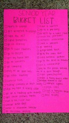 a pink paper with writing on it that says, semop year bucket list