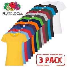 #ad Premium 3 Pack Fruit of the Loom Ladies T Shirt Womens Blank Lady Fit Tee Blank T-Shirts, Fashion womens top Blank T Shirts, Fruit Of The Loom, The Loom, Women's Tops, Womens Clothing Tops, Loom