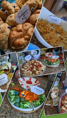 several pictures of different foods and pastries on display