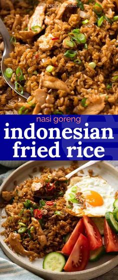 Indonesian Fried Rice Recipe, Asian Fried Rice, Nasi Goreng Recipe, Indonesian Fried Rice, Fried Rice Dishes, Asian Rice, Kecap Manis, Fried Rice Recipe, Indonesian Food