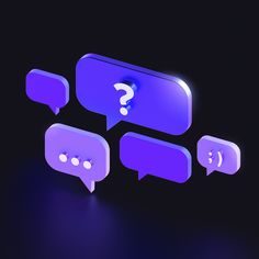 three glowing purple speech bubbles with question marks on them, against a dark background that appears to be lit up