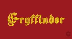 the word gryfiador written in yellow ink on a red background