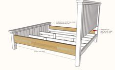 a bed frame is shown with measurements for the headboard and foot board on it