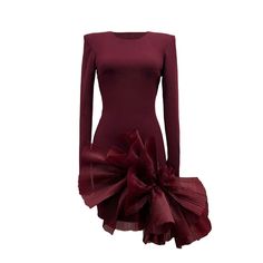 Elevate your wardrobe with our stunning maroon/burgundy mini dress. With long sleeves, shoulder pads, and accordion pleat details, this dress exudes elegance and sophistication. Perfect for any occasion, this dress is versatile and timeless. Add a touch of signature refinement to your wardrobe today.       Fabric- Stretchy crepe , organza Dry Cleaning Only Maroon Mini Dress, Burgundy Mini Dress, Dress With Long Sleeves, August Birth Stone, Independent Designers Fashion, Gifts For New Moms, Bridal Collection, Badger, Lady In Red